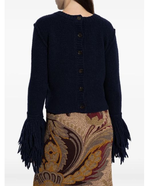 Etro Blue Fringe-Detailing Top