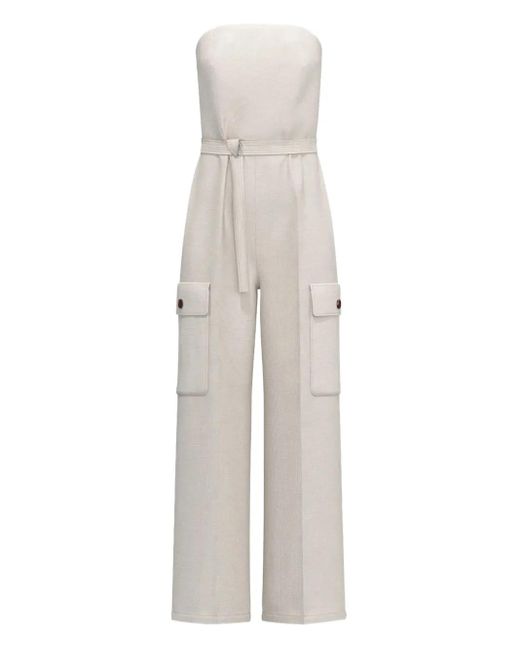 Marella White Strapless Cargo Jumpsuit