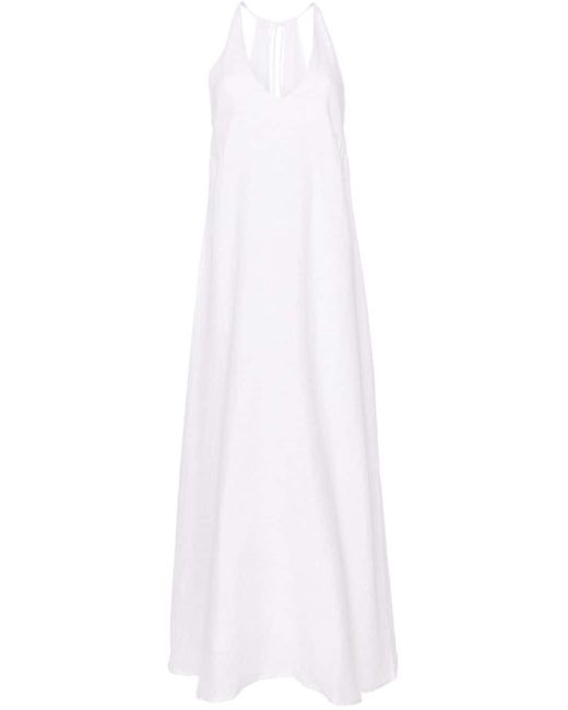120% Lino White Halterneck Lurex-detailed Maxi Dress