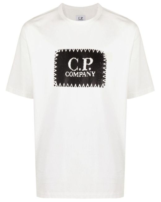 Camiseta con logo 30/1 estampado C P Company de hombre de color White
