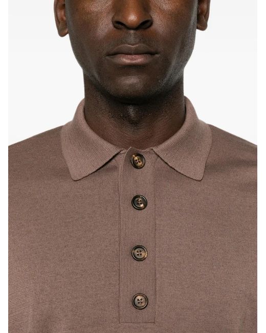 Eleventy Brown Long-Sleeve Polo Shirt for men