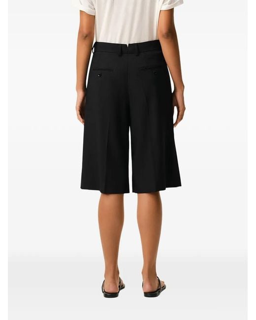 AMI Black Wool Pleated Wide-Leg Shorts