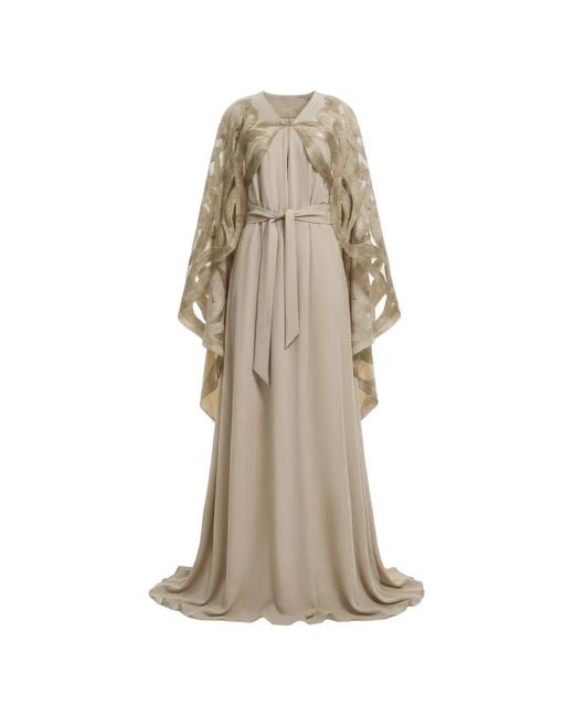 Saiid Kobeisy Natural V-Neck Cape-Effect Gown