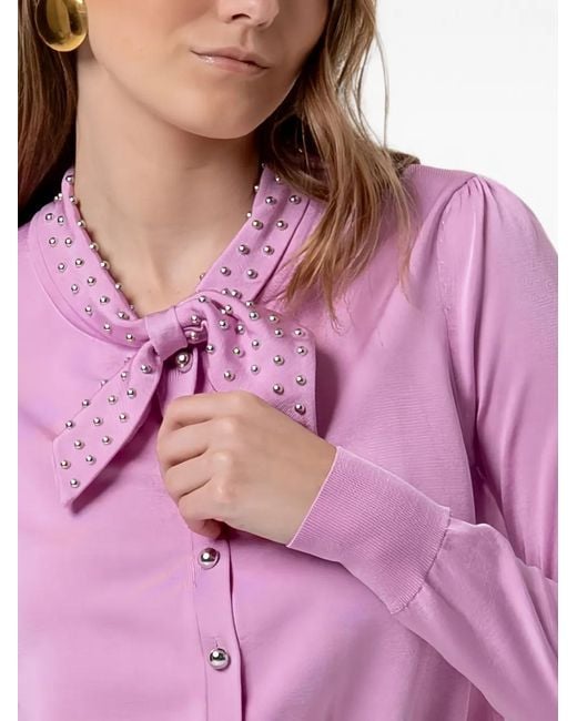 Fracomina Purple Stud-Embellished Bow-Tie Cardigan