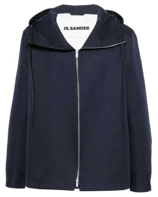 Jil Sander Blue Hooded Cotton-silk Jacket for men
