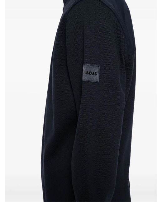 Felpa Con Mezza Zip di Boss in Blue da Uomo