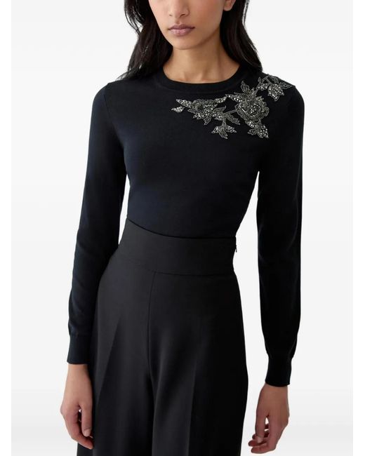 Carolina Herrera Blue Floral-Embroidered Sweater