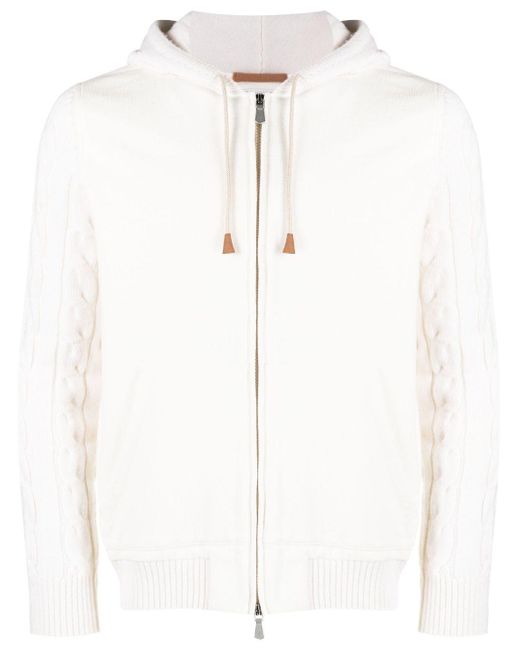 Eleventy White Cable-knit Sleeve Hoodie for men