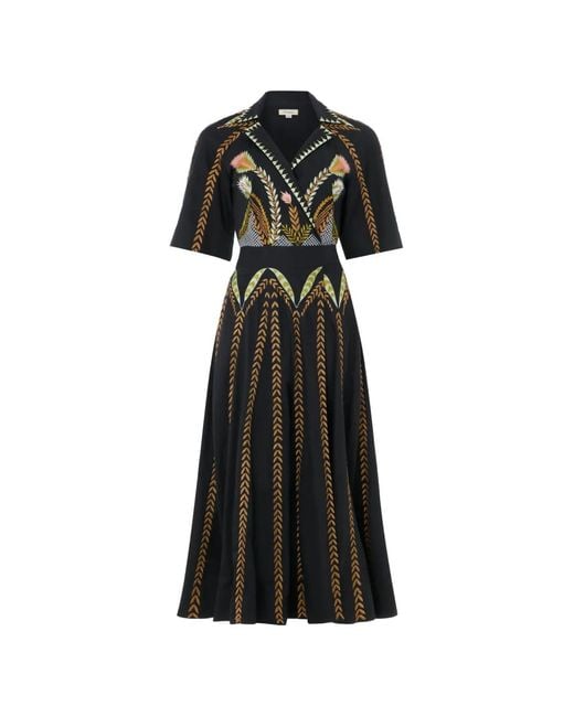 Temperley London Black Juniper Floral-Embroidered Wrap Dress