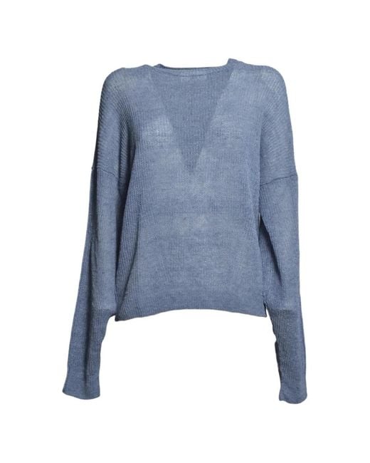 SOLOTRE Blue Fine-Knit Drop-Shoulder Sweater