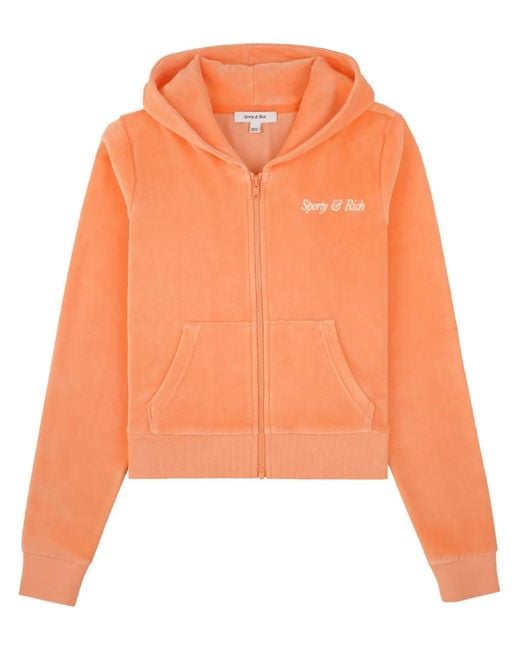 Sporty & Rich Orange Hoodie Zippé À Logo Italic
