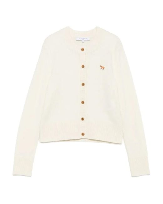 Maison Kitsuné White Baby Fox Lambswool Fitted Cardigan