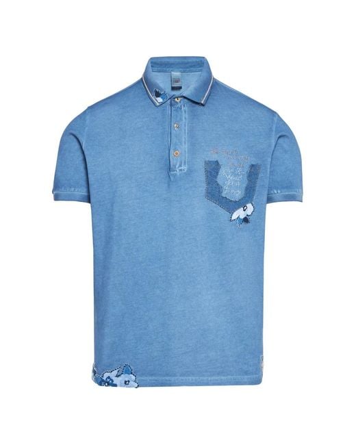Bob Blue Patchwork Embroidered Polo Shirt for men