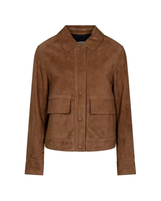 Yves Salomon Brown Suede Flap-Pocket Jacket
