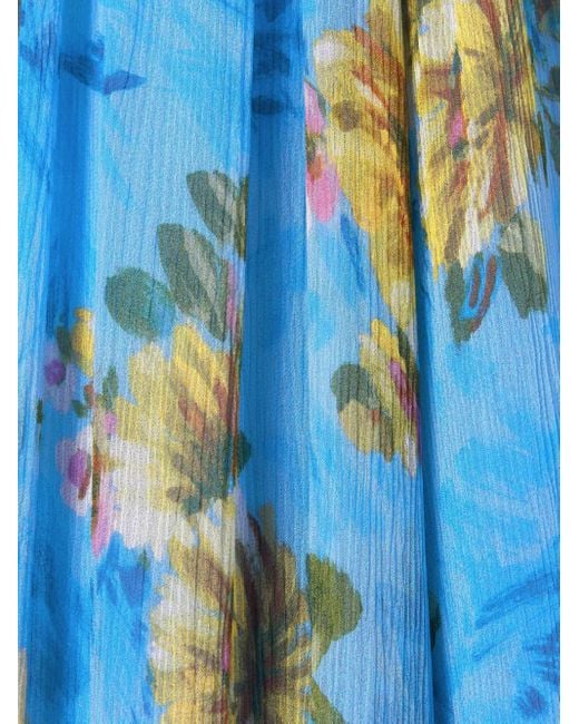 LaDoubleJ Blue Ruffled-Details Floral-Print Maxi Dress