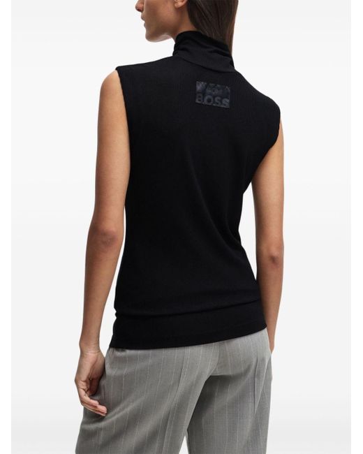 Boss Black X Naomi Campbell Logo-patch Fine-ribbed Top