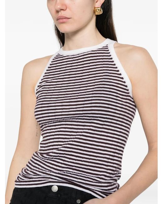 Aragona Red Striped-Pattern Ribbed Top