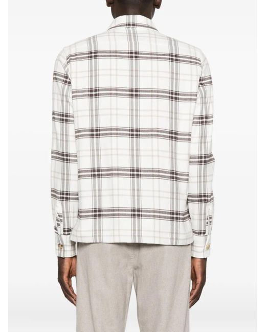 Eleventy White Checked Chest-Pocket Shirt for men