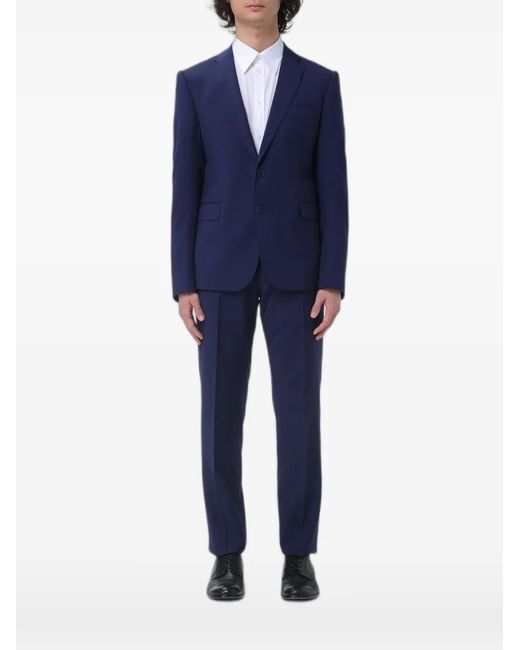 Emporio Armani Blue Costume En Laine Vierge À Veste À Simple Boutonnage for men