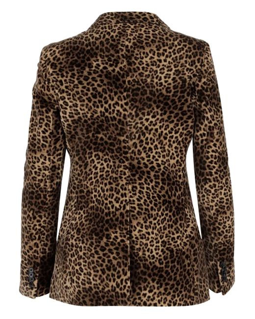Tagliatore Brown Leopard-Print Velvet Blazer