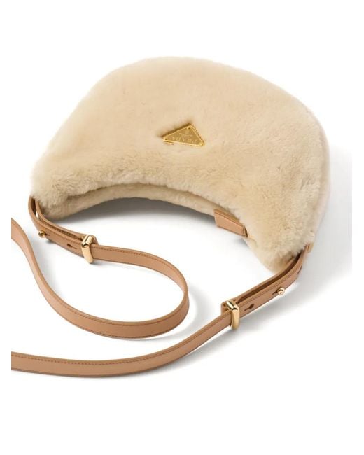 Prada White Arqué Shearling Shoulder Bag