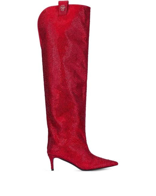 Philipp Plein Red Strass-Embellishment Boots