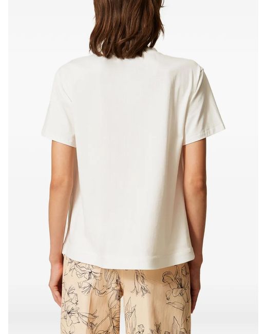 Twinset White T-Shirt With Floral Embroidery
