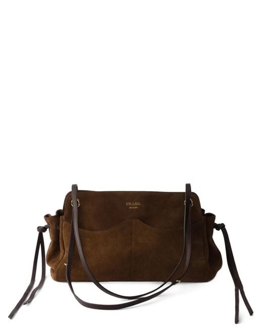 Prada Brown Large Carry Suede Tote Bag