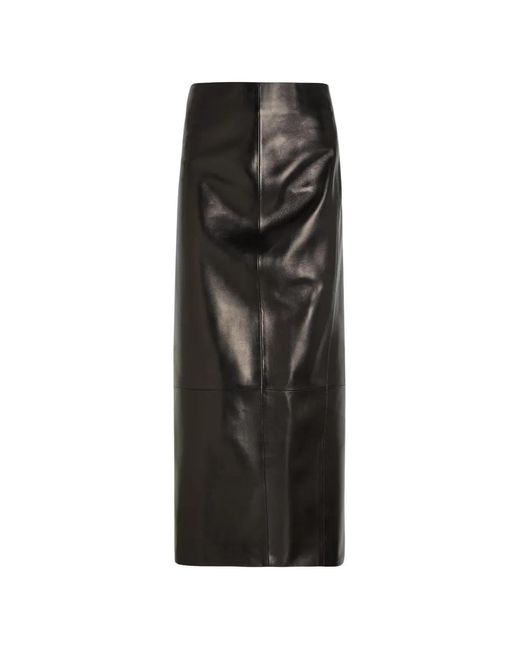 Khaite Black Lyle High-Waisted Leather Maxi Skirt