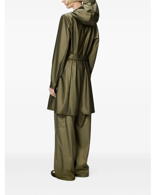 Rains Green Belted Hooded Raincoat