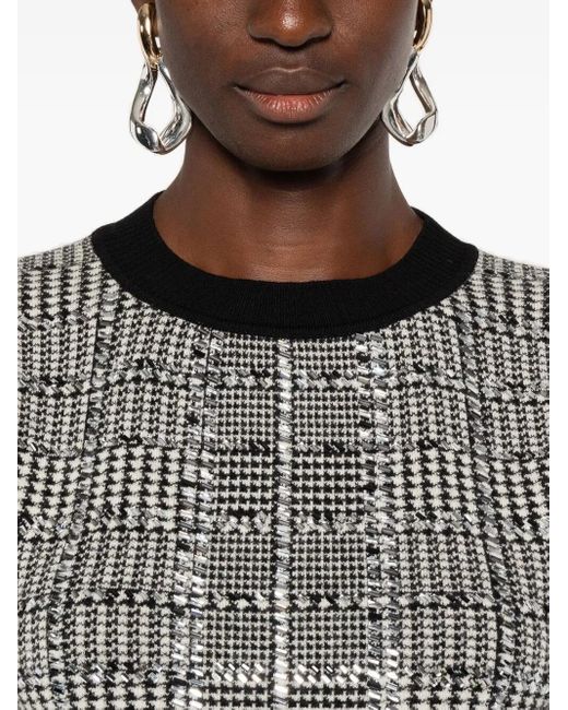 Ermanno Scervino Gray Stone-Embellished Houndstooth T-Shirt