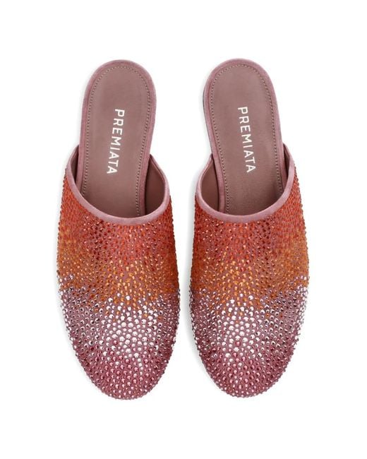 Premiata Pink Rhinestone Flat Mules
