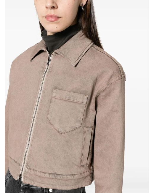 Peserico Brown Cropped Zip-Up Denim Jacket