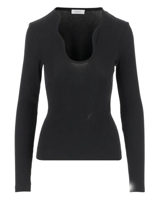 Ferragamo Black Oberteil mit geripptem Ausschnitt