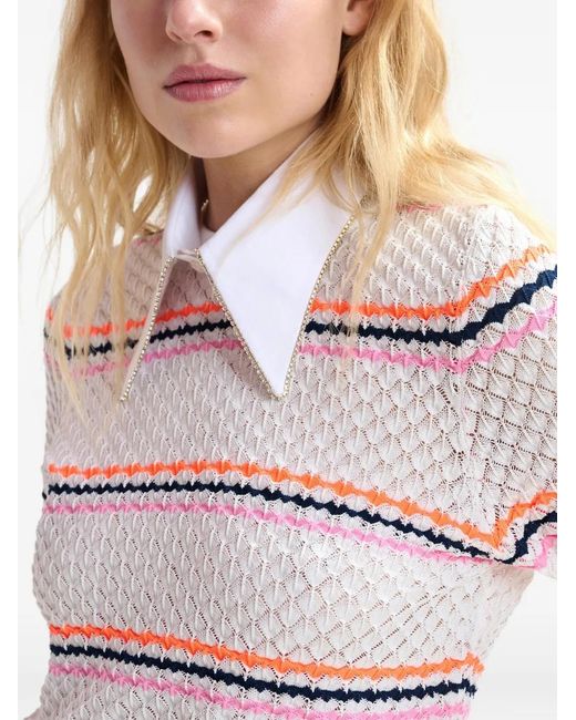 Essentiel Antwerp White Honeycomb Rhinestoned-Collar Sweater