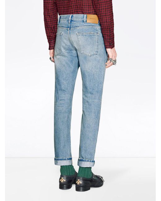 gucci tapered denim pant with web