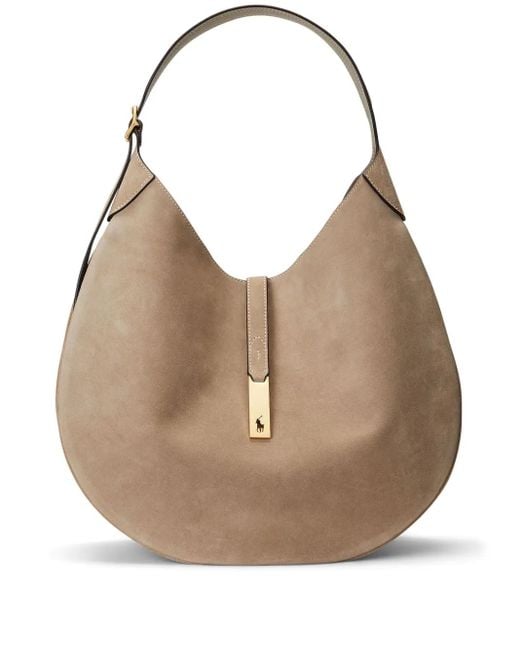 Polo Ralph Lauren Natural Medium Polo-Pony-Motif Suede Bag