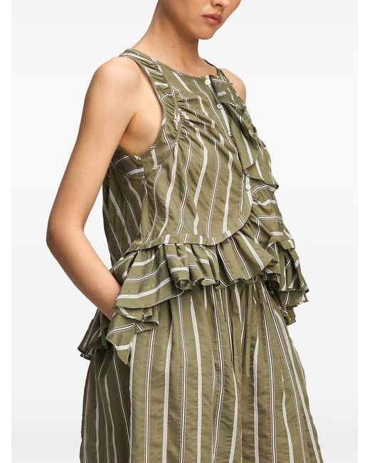 Cinq À Sept Green Azura Ruffled Striped Top