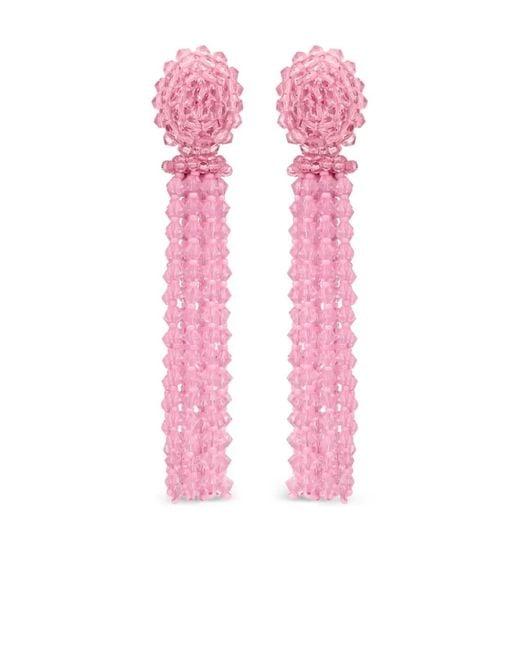 Oscar de la Renta Pink Beaded-Embellishments Tassel Earrings