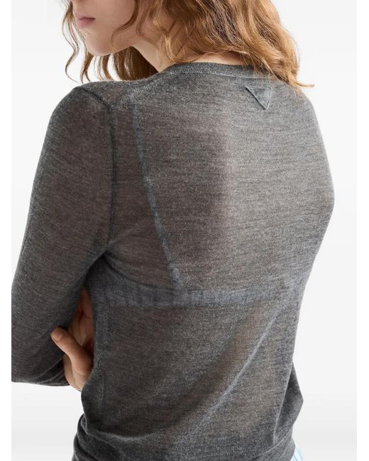 Prada Gray Long-Sleeve V-Neck Sweater