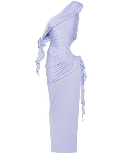 De La Vali Purple Eclair Ruched Maxi Dress