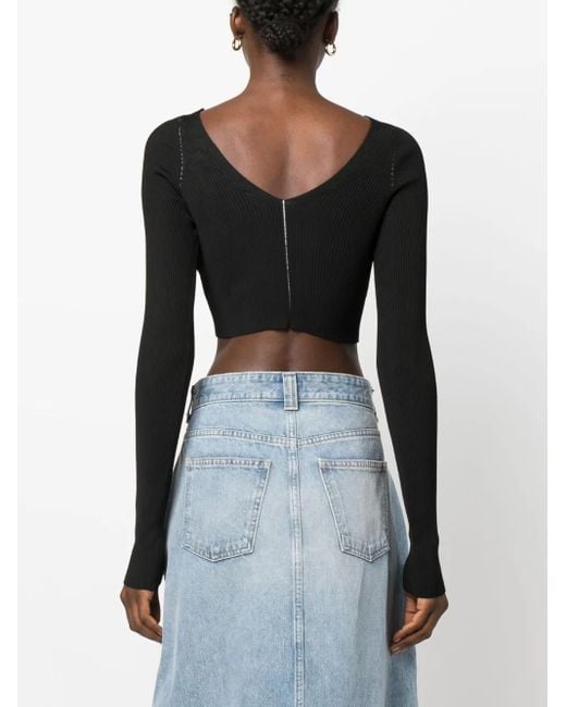 Marni Black V-Neck Ribbed-Knit Crop Top