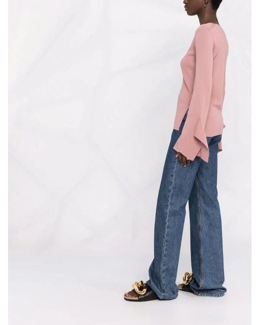 Dondup Pink Draped Long-Sleeve Knitted Top