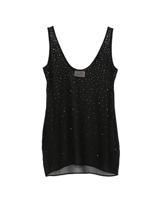 Mc2 Saint Barth Black Rhinestone-Embellished Sheer Dress