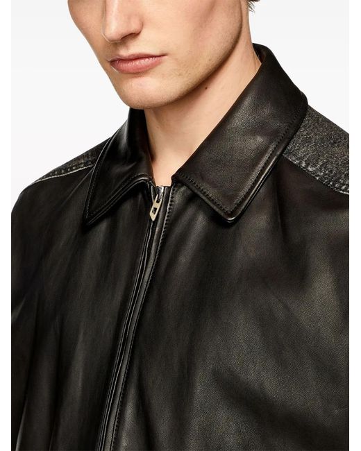 DIESEL Black L-Stoller Panelled Leather Jacket for men