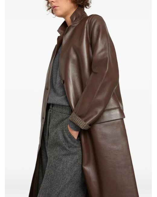 Yves Salomon Brown Panelled Leather Coat