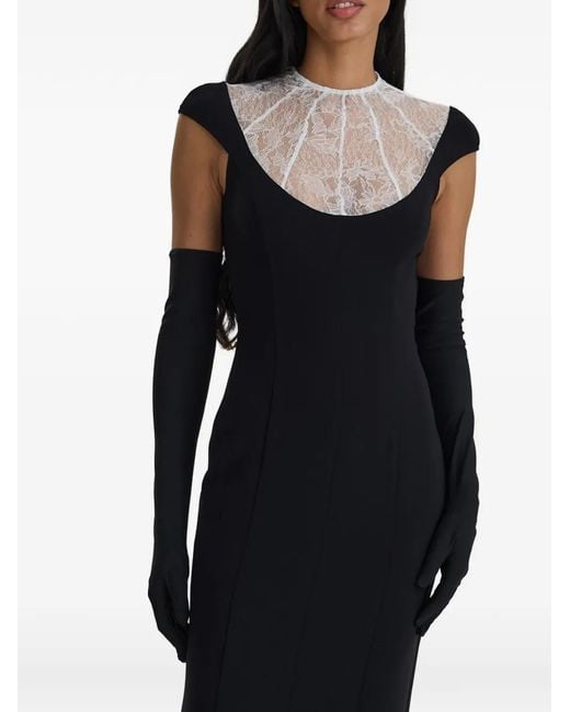 MOOS STUDIO Black Lace-Panelled Cap-Sleeve Maxi Dress