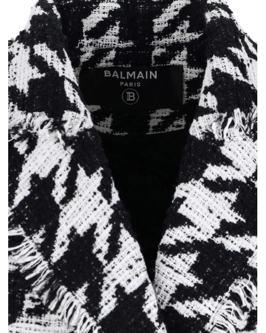 Balmain Blazer Met Pied-De-Poule Print En Franje in het Black