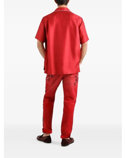 Dolce & Gabbana Red Denim Trousers With Crystals for men
