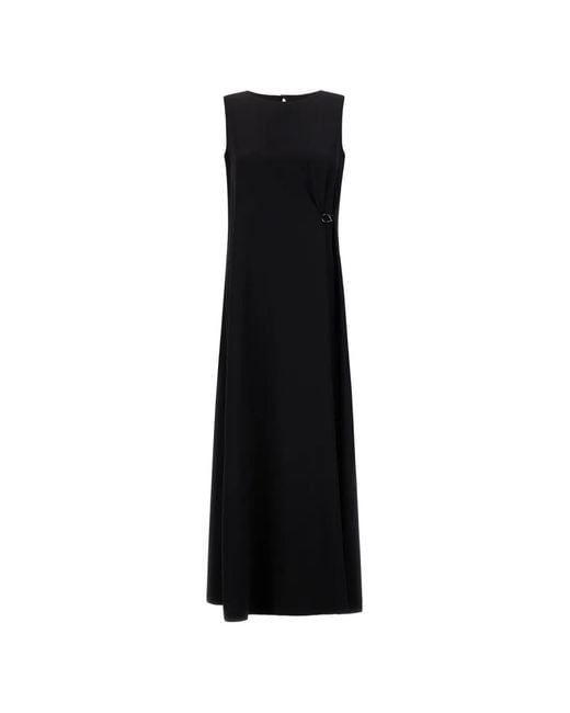 Herno Black Long Fluid Fabric With A Light Diagonal Weave Dress With Hook Detail